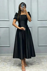 Elegant A-Line Prom Dress with Short Sleeves, Square Neckline Ball Gown