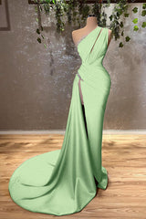 Elegant Ocean Blue One-Shoulder Mermaid Evening Gown with Thigh-High Slit