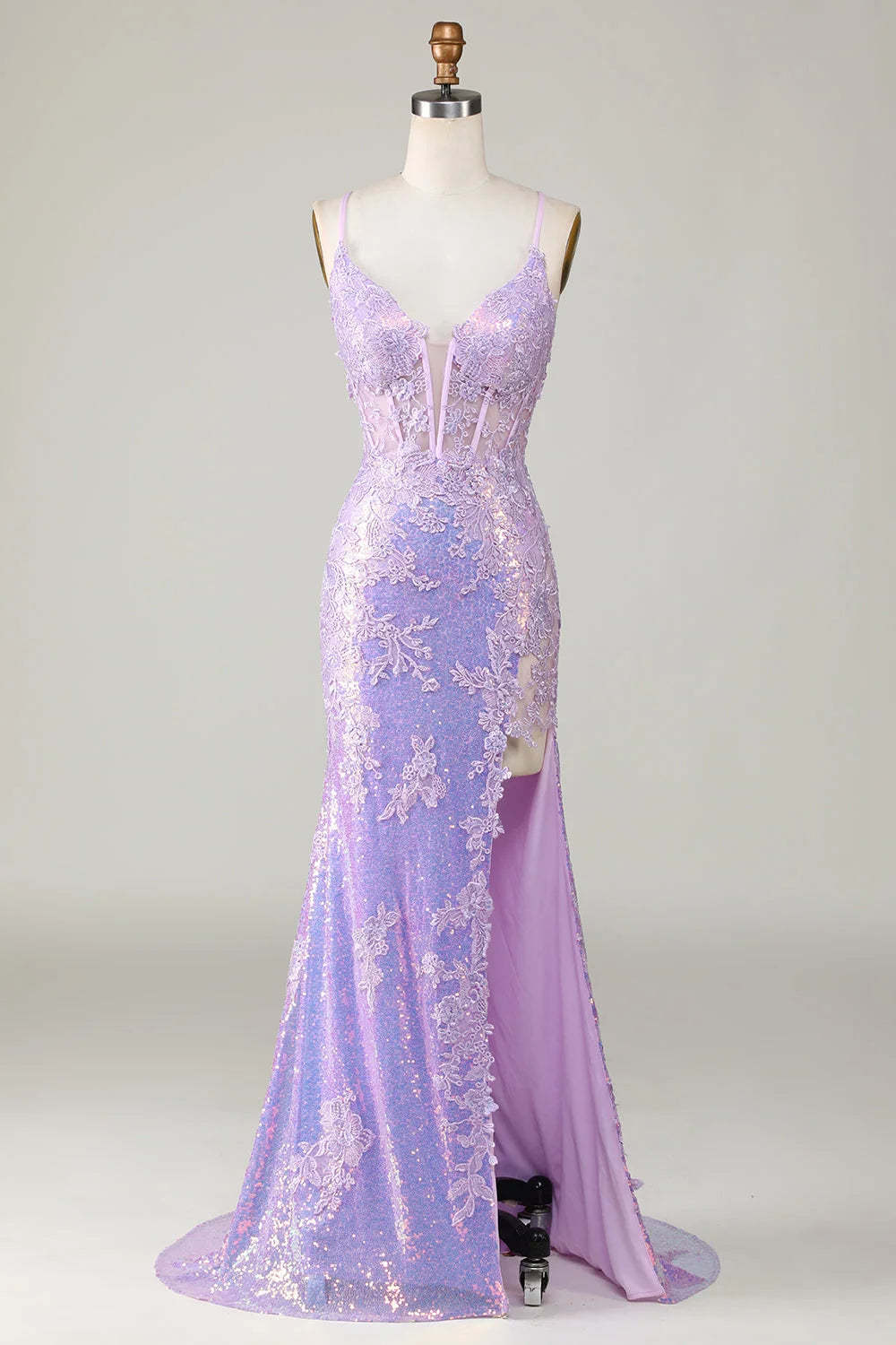 Glamorous Lavender Spaghetti Strap Mermaid Prom Dress