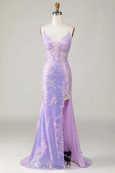 Glamorous Lavender Spaghetti Strap Mermaid Prom Dress
