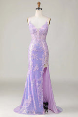 Glamorous Lavender Spaghetti Strap Mermaid Prom Dress