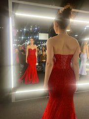 Elegant Hot Pink Mermaid Long Evening Prom Gown Formal Dress