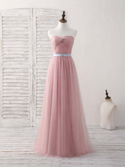 Elegant Pink Sweetheart Neck Tulle Long Prom & Bridesmaid Dress Formal Gown