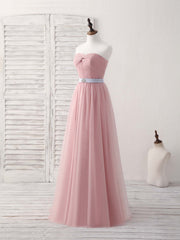 Elegant Pink Sweetheart Neck Tulle Long Prom & Bridesmaid Dress Formal Gown