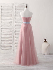 Elegant Pink Sweetheart Neck Tulle Long Prom & Bridesmaid Dress Formal Gown