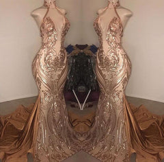 Stunning Halter V-Neck Sequin Mermaid Prom Dress for Elegant Evening Events