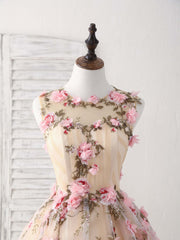 Unique Champagne 3D Applique Short Prom Dress Cute Homecoming Dress