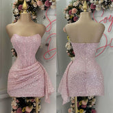 Pink Strapless Sequins Mini Dress Homecoming Party Birthday Outfit