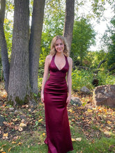 Burgundy V Neck Long Party Formal Prom Evening Wedding Dress