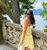 Yellow Satin Sleeveless Short Evening Dress Homecoming Prom Party