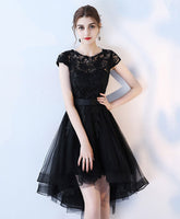 Elegant Black Lace Short High Low Evening Prom Dress