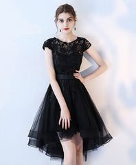 Elegant Black Lace Short High Low Evening Prom Dress