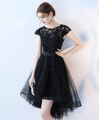 Elegant Black Lace Short High Low Evening Prom Dress Online