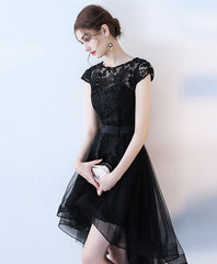 Elegant Black Lace Short High Low Evening Prom Dress Online
