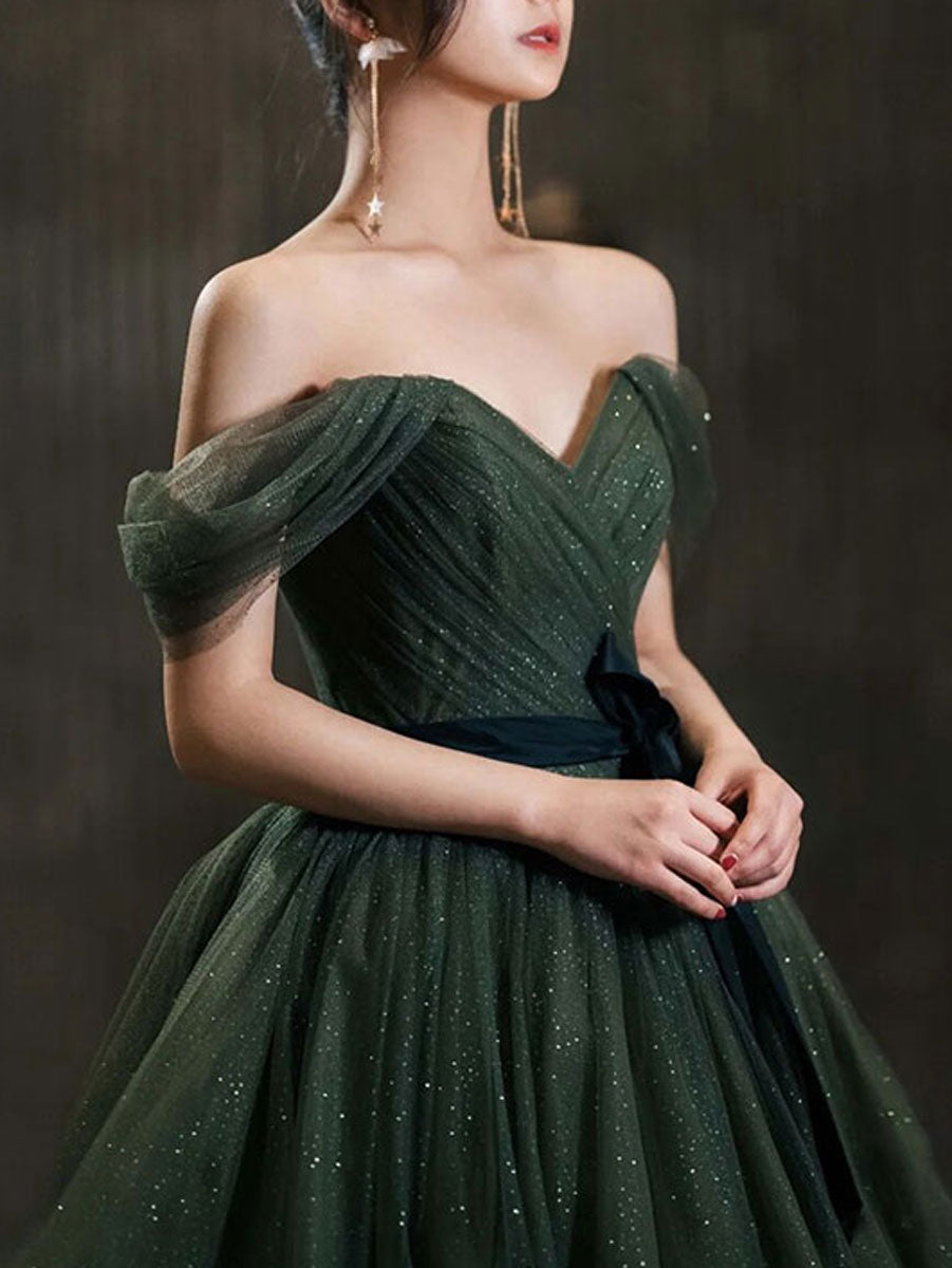 Stunning Green Tulle Long Formal Prom Evening Dress For Women