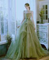 Green Elegant Tulle Lace Long Prom Formal Evening Gown Dress