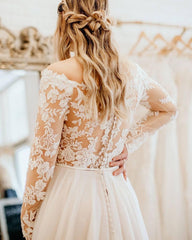 Elegant Off-the-Shoulder A-Line Wedding Dress with Long Sleeves and Lace