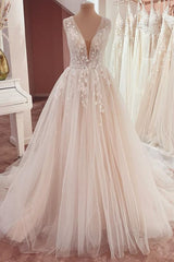 Elegant A-Line Wedding Dress with Wide Straps, Ruffles, Lace Appliques, and Tulle