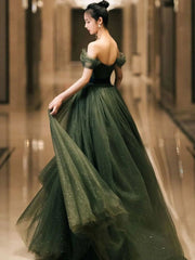Stunning Green Tulle Long Formal Prom Evening Dress For Women