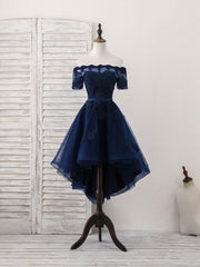 Elegant Dark Blue Tulle Lace Short Prom Dress for Homecoming and Special Occasions