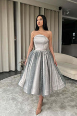 Sparkling Silver Sequined Strapless A-Line Prom Dress: Elegant Short Party Gown