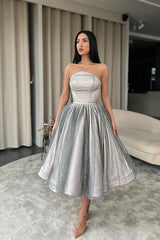 Sparkling Silver Sequined Strapless A-Line Prom Dress: Elegant Short Party Gown