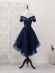 Elegant Dark Blue Tulle Lace Short Prom Dress for Homecoming and Special Occasions