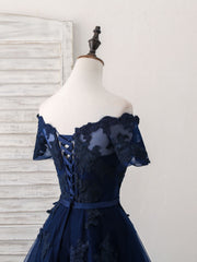 Elegant Dark Blue Tulle Lace Short Prom Dress for Homecoming and Special Occasions