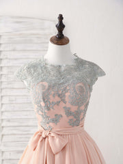 Elegant Lace Applique Short Pink Prom Dress for Bridesmaids with Sweetheart Neckline