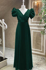 Elegant Royal Blue V-Neck Short Sleeve Evening Dress with Belt