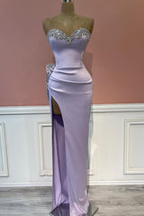 Elegant Violet Sweetheart Prom Dress with Beaded Bodice and High Side Slit