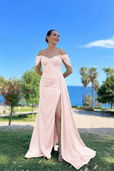 Off-the-Shoulder Sweetheart Beaded Mermaid Prom Dress with Front Slit