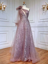 Elegant Extreme Pink One Shoulder Feather Evening Dress
