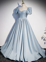 Light Blue Satin Long Prom Dress for Sweet 16 Occasions