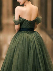 Stunning Green Tulle Long Formal Prom Evening Dress For Women
