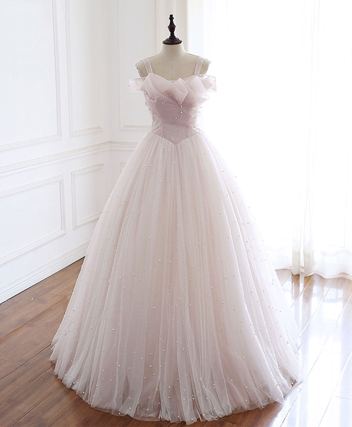 Light Pink Tulle Long Prom Dress Formal Evening Gown