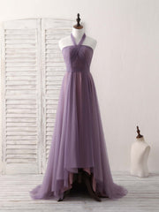 Elegant A-Line Tulle High-Low Prom Dress: Simple Bridesmaid Gown for Special Occasions