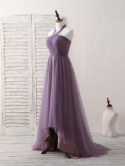 Elegant A-Line Tulle High-Low Prom Dress: Simple Bridesmaid Gown for Special Occasions