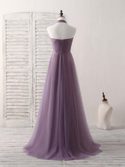 Elegant A-Line Tulle High-Low Prom Dress: Simple Bridesmaid Gown for Special Occasions