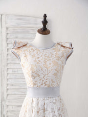 Elegant White Lace High-Low Prom Bridesmaid Dress - Round Neck Formal Gown