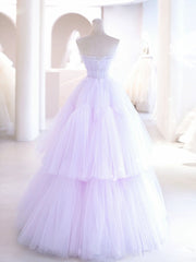 Elegant Purple A-Line Tulle Floor-Length Evening Prom Dress