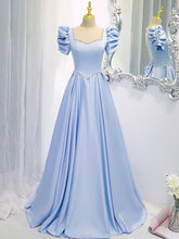 Elegant Glamorous Blue Satin Backless Long Prom Evening Dress