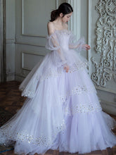 Light Purple Tulle Sequin Long Prom Dress Evening Gown For Women