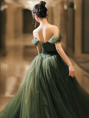 Stunning Green Tulle Long Formal Prom Evening Dress For Women