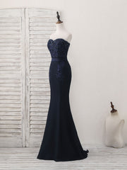 Elegant Dark Blue Sweetheart Mermaid Long Prom Evening Gown for Special Occasions