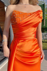 Elegant Orange One-Shoulder Mermaid Prom Dress with Beaded Ruffles and Split