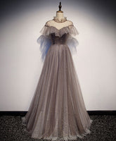 Unique Tulle Long Prom Dress Evening Gown For Women Gray