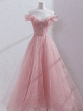 Elegant Pink Off Shoulder Tulle Prom Dress Tea Length Formal Gown