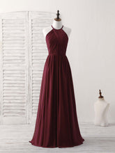 Elegant Burgundy Chiffon Long Prom Dress, Simple Evening Gown for Bridesmaids