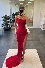 Elegant Strapless Mermaid Slit Evening Gown for Women's Formal Prom Party